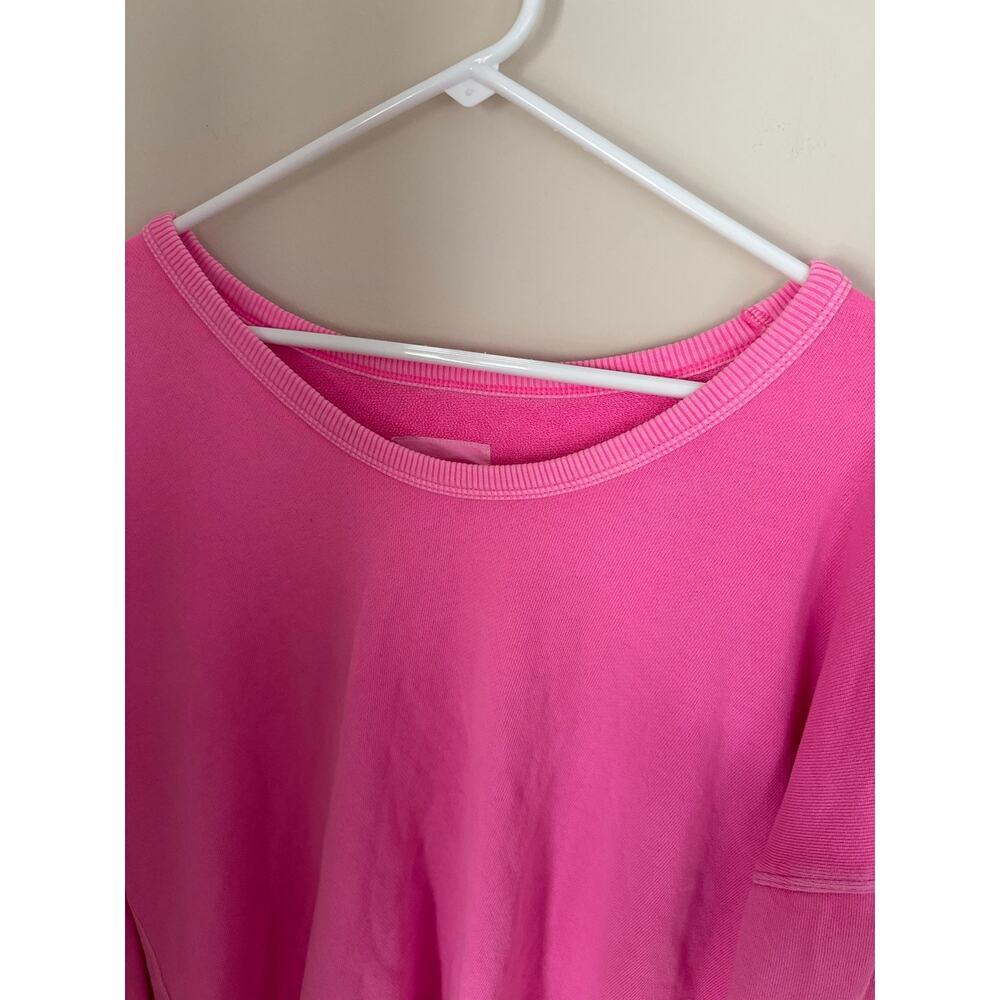 Aerie | Hot Pink Garment Dyed Off the Shoulder Preppy Crewneck Pullover Lounge - Picture 4 of 11